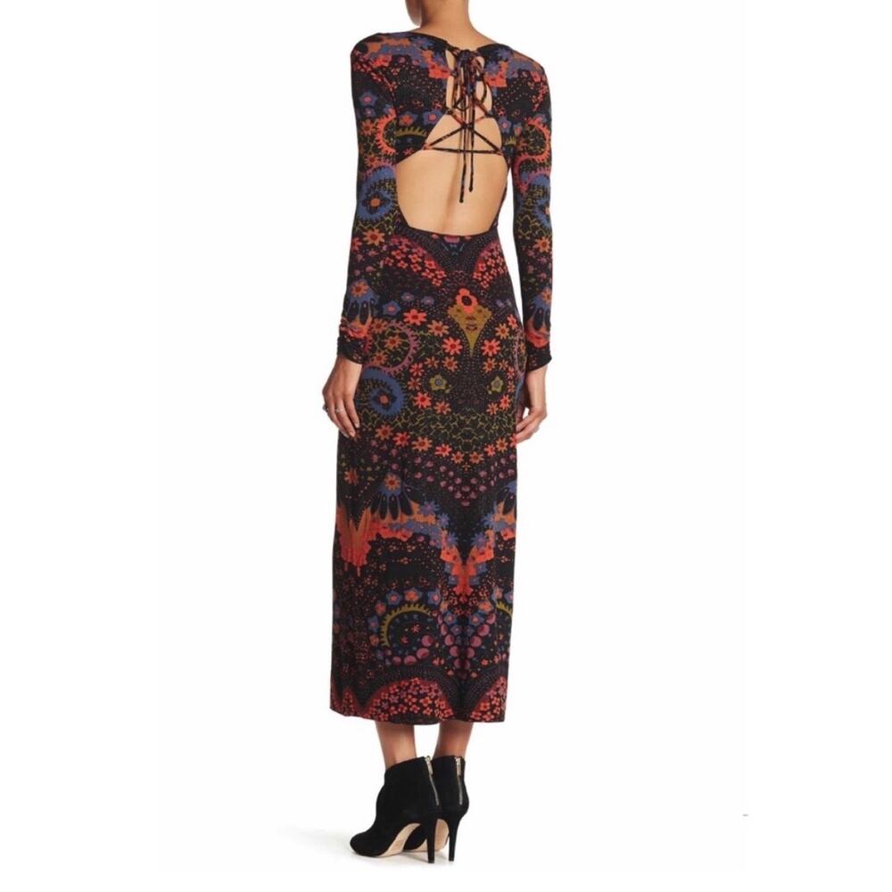 FREE PEOPLE Far Out Black Combo Maxi Dress Size Medium Dark Floral Cut Out Boho - Picture 13 of 13